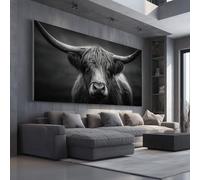 Rustic Highland Cattle Canvas Wall Art Traditional Cow Large Pictures for WallsRealistic Animal Home Artwork for Living Room Bedroom Framed 70x140 cm
