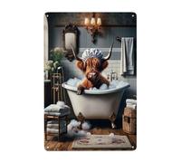 Rustic Highland Cow in Bath Vintage Metal tin sign Wall Art decor,Antique Tin Sign for Bathroom Decor,Charming Home Decor Plaque,Farmhouse Wall Pediment,Indoor Outdoor Decor,Quirky Gift Idea 12x16inch
