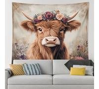Rustic Highland Cows Tapestry Wall Hanging, Vintage Floral Calf Tapestry for Bedroom Men Women Boy Girl, Small Big Bulls Cattle Wall Decor for Living Room Classroom Dorm 80 * 60