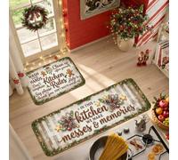 Rustic Holiday Quotes Pine Cone Christmas Kitchen Rugs Sets of 2 | Rustic Wood Texture, Kitchen Mats For Floor, Seasonal Botanical Accents, Kitchen-themed Quotes, Cozy Home Atmosphere