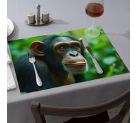 Rustic Home Decor A Chimpanzee with Expressive Eyes in A Lush Green Background Dining Place Mats Comedor Heat Resistant Mats for Countertop(6PCS)