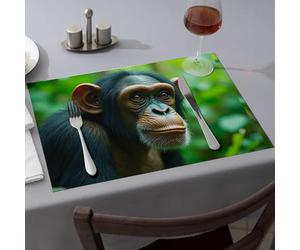 Rustic Home Decor A Chimpanzee with Expressive Eyes in A Lush Green Background Dining Place Mats Comedor Heat Resistant Mats for Countertop(1PCS)