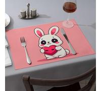 Rustic Home Decor A Cute White Bunny Holding A Red Heart. Dining Place Mats Western Party Decorations Premium Kitchen & Dining(1PCS)