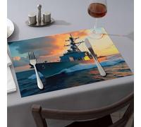 Rustic Home Decor A Naval Ship Sails Through Turbulent Waters At Sunset. Dining Place Mats Easter Placemats Western Party Decorations(6PCS)