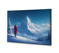 Rustic Home Decor A Person In A Red Coat Stands On A Snowy Hill, Gazing At A Majestic Mountain Range Canvas Decorative Picture Pictures For Living Room Living Room Decor(20x30cm)