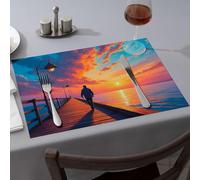 Rustic Home Decor A Person Walks Along A Wooden Pier As The Sun Sets, Casting Warm Hues Across The Sky Dining Place Mats Table Runner Easter Table Decorations(6PCS)