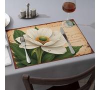 Rustic Home Decor A Vintage Postcard Featuring A White Flower with Green Leaves Dining Place Mats Table Runner Easter Table Decorations(6PCS)