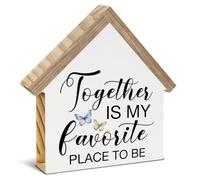 Rustic Home Decor, Family Decor, Together is My Favorite Place to Be House Shaped Wood Block Sign, Home Living Room Decor for Desk Table Shelf