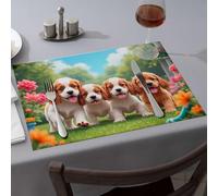 Rustic Home Decor Four Adorable Puppies Playing In A Flower Garden Dining Place Mats Table Runner Easter Table Decorations(1PCS)