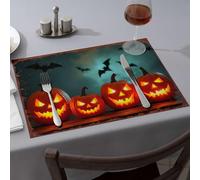 Rustic Home Decor Four Carved Pumpkins with Bats in The Background Dining Place Mats Table Runner Easter Table Decorations(1PCS)