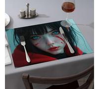 Rustic Home Decor Girl With Red Streaks On Her Face Dining Place Mats Table Runner Easter Table Decorations(6PCS)