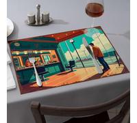 Rustic Home Decor Man Waiting Outside Barber Shop. Dining Place Mats Easter Placemats Western Party Decorations(6PCS)