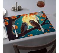 Rustic Home Decor Two Owls Perched Under A Full Moon Dining Place Mats Table Runner Easter Table Decorations(6PCS)