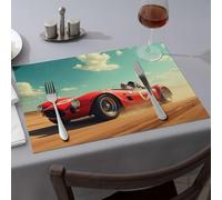 Rustic Home Decor Vintage Race Car Speeding On A Sunny Day Dining Place Mats Comedor Heat Resistant Mats for Countertop(4PCS)
