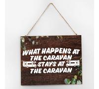 Rustic Home Décor Wood Sign Plaque What Happens At The Caravan Stays At The Caravan Antique Wall Art Wood Plaque Sign 10x12 Inch Wooden Hanging Signs Home Decor for Table Porch