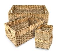 Rustic Home Resources Wicker Storage Basket Set of 4, 1x Large, Hyacinth and Seagrass, Rectangular and Square with Handles