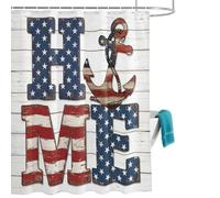 Rustic Home Shower Curtain for Bathroom, Anchor Stars Stripes Wood Grain USA Flag Waterproof Cloth Fabric Bathroom Accessories Set with 12 Rust Proof Plastic Hooks, 56” x 78”