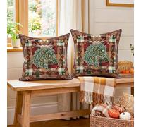 Rustic Horse Autumn Plaid Throw Pillow Covers 16x16 Set of 2