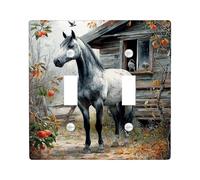 Rustic Horse Light Switch Cover Plates/Outlet Covers, Gray Farm Animal for Wall Décor, Thermoplastic Wall Plates, Standard Size Double Toggle