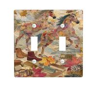 Rustic Horses Light Switch Cover Plates/Outlet Covers, Brown Autumn Leaves for Home Decor, Thermoplastic Wall Plates, Standard Size Double Toggle