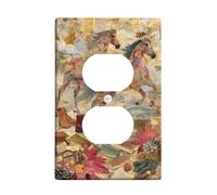 Rustic Horses Light Switch Cover Plates/Outlet Covers, Brown Autumn Leaves for Home Decor, Thermoplastic Wall Plates, Standard Size Single Duplex Outlet