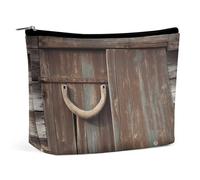 Rustic Horseshoe Barn Makeup Bag, Portable PU Leather Cosmetic Bag with Zipper Pouch, Waterproof Travel Toiletry Bag for Women Men
