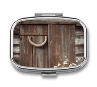 Rustic Horseshoe Barn Pill Case for Travel, Rectangle Metal Pill Organizer with 2 Compartments, Portable Daily Medicine Box for Purse, Wallet