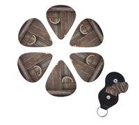 Rustic Horseshoe Barn Wooden Guitar Picks 6 Pack, 0.46mm Thickness Celluloid Bass Pick with Leather Guitar Pick Holder Keychain Abstract Art Pics Plectrum for Acoustic Electric Guitar, Ukulele, Bass