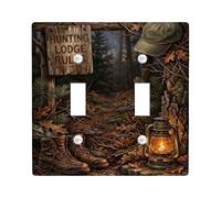 Rustic Hunting Cabin Theme Hiking Boots Double Light Switch Cover Plate | Rustic Cabin Theme, Vintage Lantern, Hunting Cabin Sign, Woodland Forest Imagery, Outdoor Adventure Decor