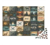Rustic Hunting Scenes-Vintage Outdoor Adventure Style Puzzles for Adults 1000 Pieces with No Puzzle Dust Jig Saws Vintage Collage As Difficult Puzzles for Tabletop Games And Digital Detox 38x26cm/1000