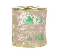 Rustic Imitation Linen Christmas Ribbon Roll 6m Length 6cm Width Gold Silver Edge Hessian Style for Tree Wreath Wrapping Wedding Party DIY Craft(3)