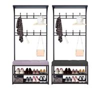 Rustic Industrial Coat Rack with Shoe Bench - 2-Tier Entryway Sto Shelf, Slish Gray Hall Tree, Perfect for Home nizat (80x30x172cm)
