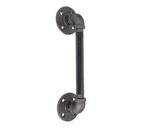 Rustic Industrial Pipe Décor Barn Door Handle, 8 inch - Authentic Industrial Steel Grey Iron Fittings, Flanges and Pipes for Custom Vintage Hanging Doors, DIY Kit with Hardware