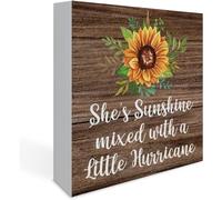Rustic Inspirational Quote Wood Box Sign Farmhouse Find the Sunlight Sunflower Summer Artwork Home Shelf Decor 5x5 inch