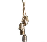 Rustic Iron Christmas Ornament 15.35in with Hemp Rope | Intricate textured bells, nostalgic holiday for vibe, rustic metal finish, 15.35 inch total length, for versatile hanging