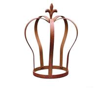 Rustic Iron Flower Pot Rack, Vintage Crown Garden Decor Stand for Outdoor Lawns and Paths, Weathered Metal Plant Holder with Unique Artistic Design, 30cm Height Support for Small to