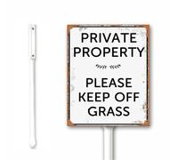 Rustic Keep Off Grass Yard Sign, Private Property - Please Keep Off Grass Sign with Stake, 20X30 CM, Set of 1, Rustproof Sturdy Aluminum Sign for Lawn Garden Outdoor Use, Easy to Install
