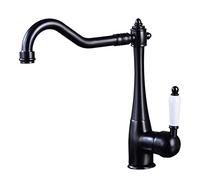 Rustic Kitchen Faucet - Nostalgic 360° Adjustable Mixing Tap with Brass Handles for Sink Vintage Style Mixer Black Finish Durable and Elegant Design