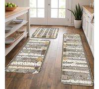 Rustic Kitchen Mats for Floor, Gray Birch Tree Pattern Soft Mats, Cushioned Comfort Washable Non Slip Decor Rugs for Kitchen Sinks Laundry Room Bathroom 3Pcs