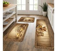 Rustic Kitchen Mats for Floor, Vintage Sunflower and Fruit Design Soft Mats, Autumn Cushioned Comfort Washable Rugs for Kitchen Sinks Laundryroom 3pcs