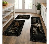 Rustic Kitchen Mats for Floor, Vintage Western Style Soft Mats, Autumn Cushioned Comfort Washable Decor Rugs for Kitchen Sinks Laundryroom Bathroom 3pcs