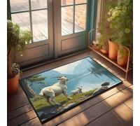 Rustic Kitchen Rugs A Goat And Its Kid Stand By A Serene Lake Surrounded By Mountains Doormat Camper Decor Fall Welcome Mats For Front Door(40X60CM)
