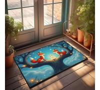 Rustic Kitchen Rugs Two Foxes And A Bunny Sit On A Glowing Tree Branch Doormat Camper Decor Fall Welcome Mats For Front Door(50X80CM)