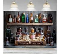 Rustic Lab Backdrop Potions Wooden Shelf Photographic Background Halloween Witch Pharmacy Science Party Decoration Banner 350x230cm