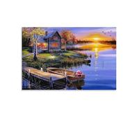 Rustic Lake Cabin,Adult Jigsaw Puzzle 1000 Pieces,Classic jigsaw puzzle for teenagers, boys and girls, with sturdy, tightly packed pieces,Letters on the back,38x52cm