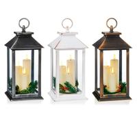 Rustic Large Bronze and Gold Lantern with 3 LED Flicker Flame Candles 27cm Tall with Handle