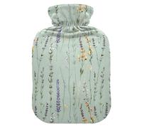Rustic Lavenders Green Travel Hot Water Bottle with Soft Cover, 1L Hot Compresses for The Body for Neck and Shoulder Pain Relief