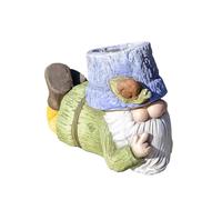 Rustic Laying Garden Gnome Planters 40x27x20cm MGO Novelty Outdoor Terrace Plant Flower Pot (Green Shirt)