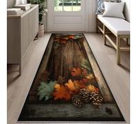 Rustic Leaf Runner Rug 60x180cm, Barn Wooden Deco Carpet Runner, Vintage Log Cabin Rug, Washable Non-Slip Floor Mat for Entrance Kitchen Bedroom
