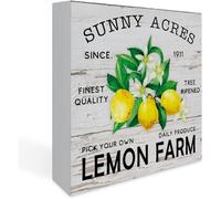 Rustic Lemon Farm Wood Box Sign Farmhouse Lemon Artwork Summer Kitchen Shelf Decoration Home Office Shelf Table Decor 5x5 Inch